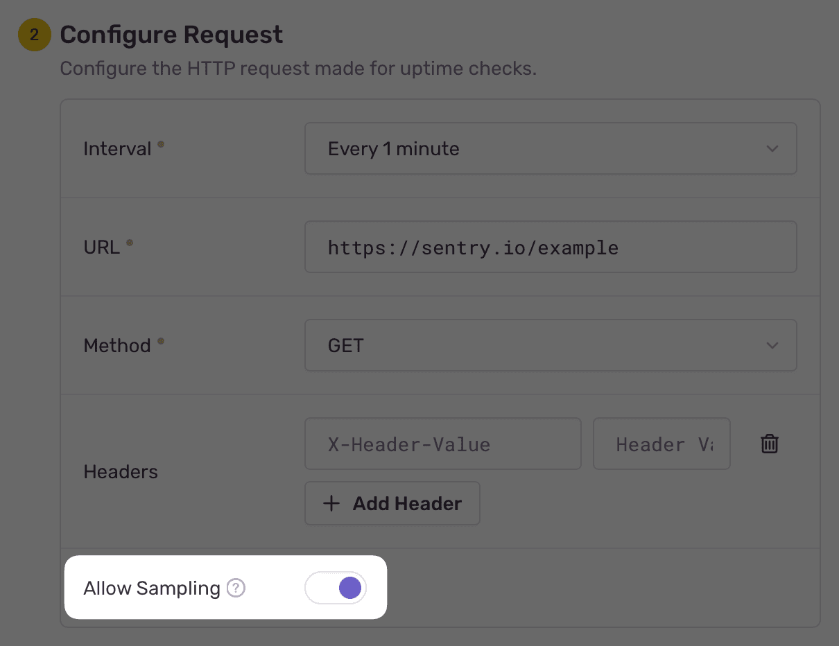 Uptime Alert Allow Sampling Configuration